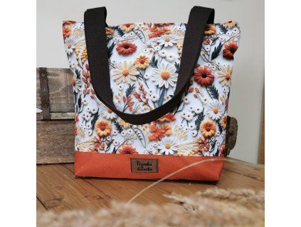 Taška na zips - kvietky s oranžovou - malá